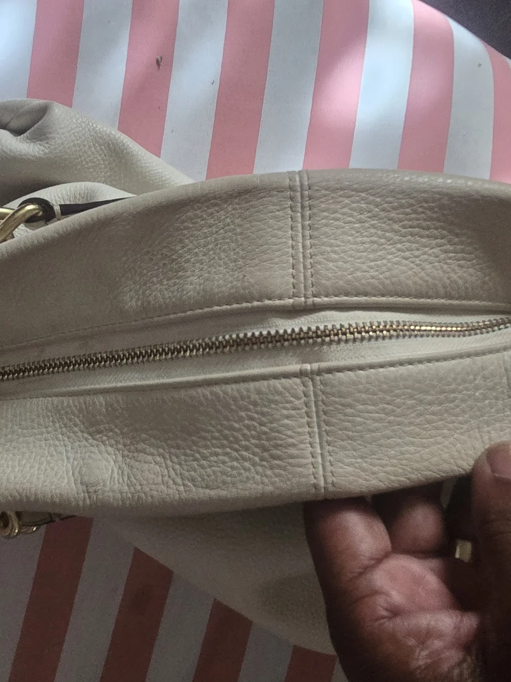 Coach Cream Pebbled Leather Hobo with Gold Hardware